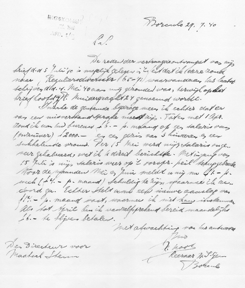 Brief gedateerd op 29 juli 1940 van Hartog Noot, bron: dossier Gem. Bureau voor Maatschappelijke Steun, SAA.  