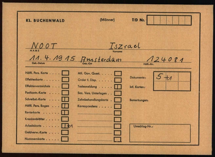 Kaart Buchenwald van Israël Noot, bron: Arolsen Archief  