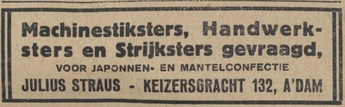 Advertentie voor de Firma Julius Straus in De Tĳd: godsdienstig-staatkundig dagblad van 13-06-1930  