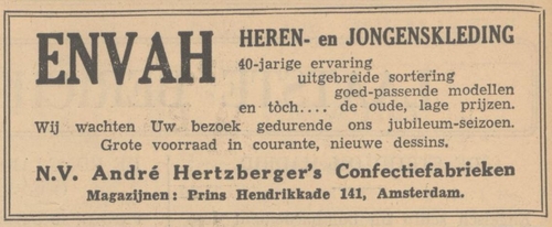 Advertentie voor de NV Hertzberger  bron: De Maasbode van 14-10-1938    