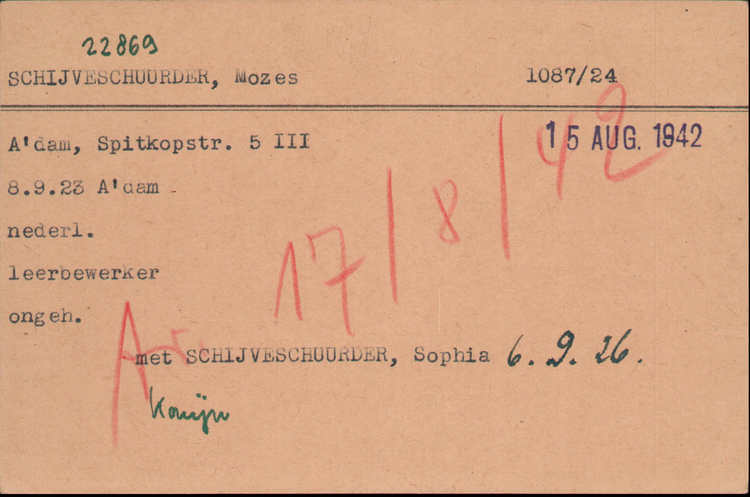 Joodse Raadkaart van Mozes Schijveschuurder, bron: Arolsen Archives   