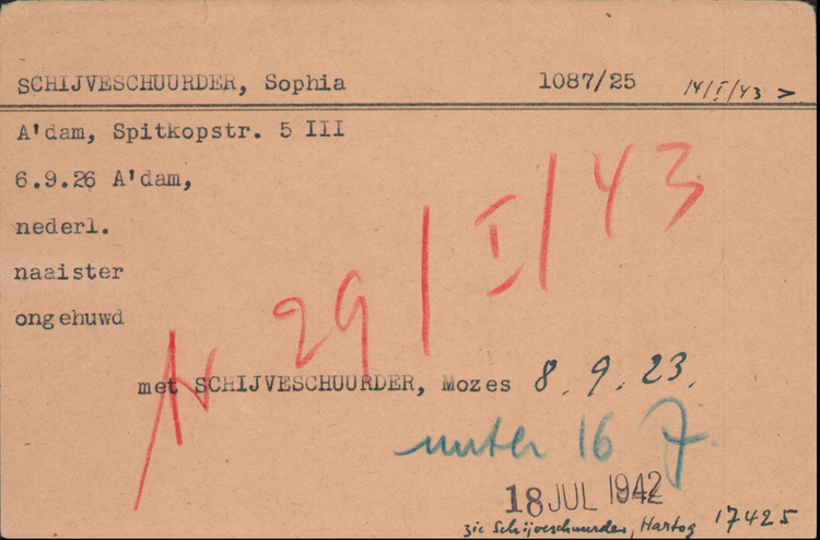 Joodse Raadkaart van Sophia Schijveschuurder, bron: Arolsen Archives   