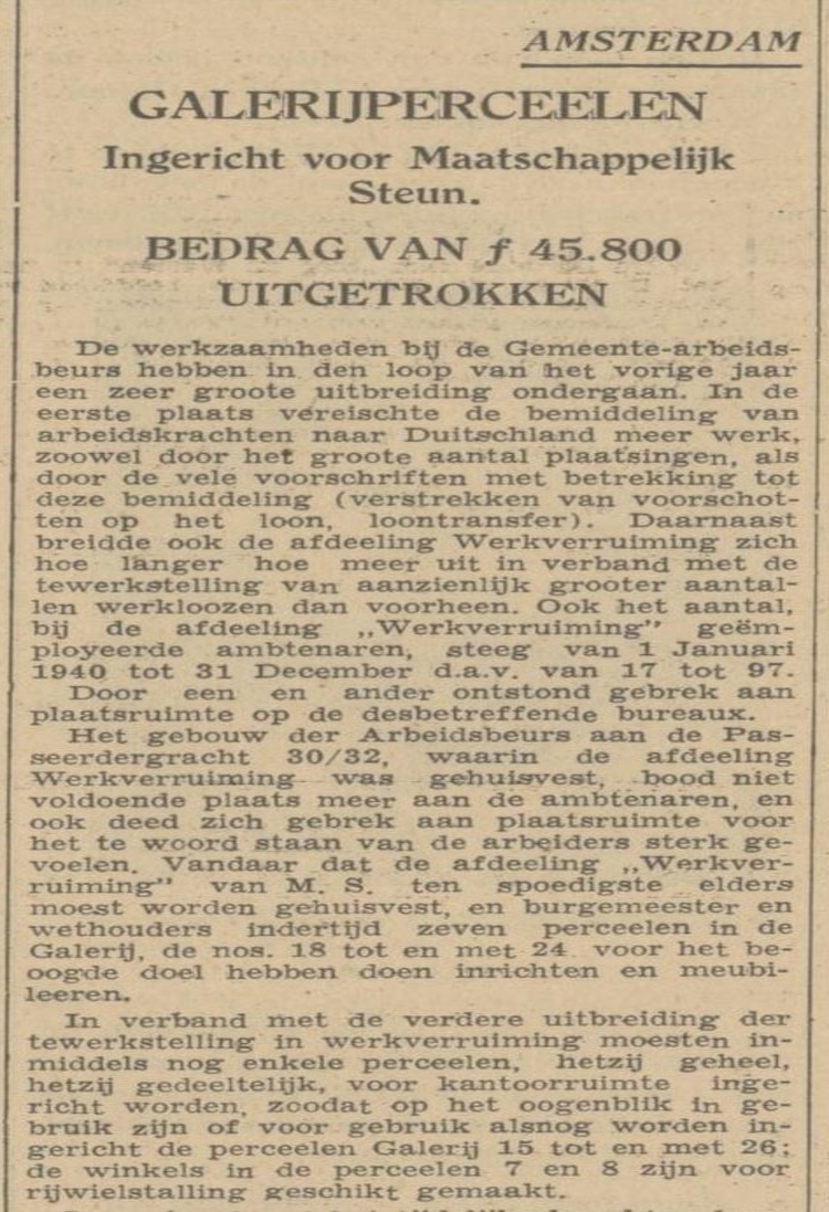 AMSTERDAM GALERIJPERCEELEN Ingericht voor Maatschappelijk (fragment), bron: het Algemeen Handelsblad van 25-03-1941  