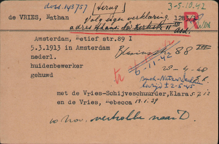 Joodse Raadkaart van Nathan de Vries, bron: Arolsen Archives   