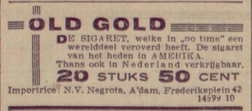 Advertentie voor de NV Negrota aan het Frederiksplein, bron: Het Rotterdamsch nieuwsblad van 29-01-1930   