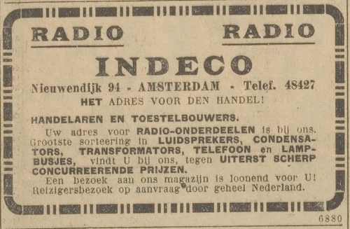 Advertentie voor Indeco, bron: De courant Het nieuws van den dag van 17-10-1927  