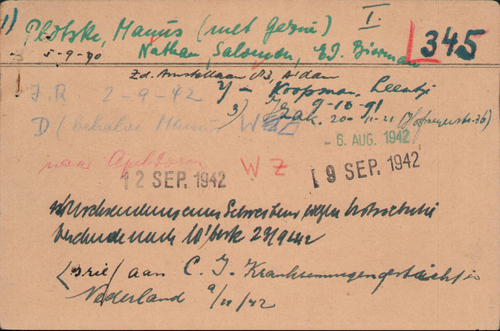 Joods Raadkaart (2) van Manus Plotske met uitgebreide tekst over de Puttkammer Verklaring. Bron: Arolsen Archives.  