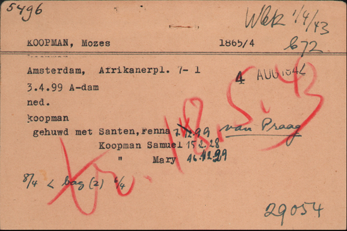 Joodse Raadkaart van Mozes Koopman, bron: Arolsen Archives  