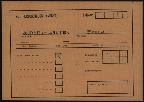 Kaart Vught 1 Fenna Koopman - Santen, bron: Arolsen Archives.  