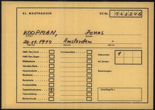 Kaart van Jonas Koopman m.b.t. Mauthausen, bron: Arolsen Archives.   