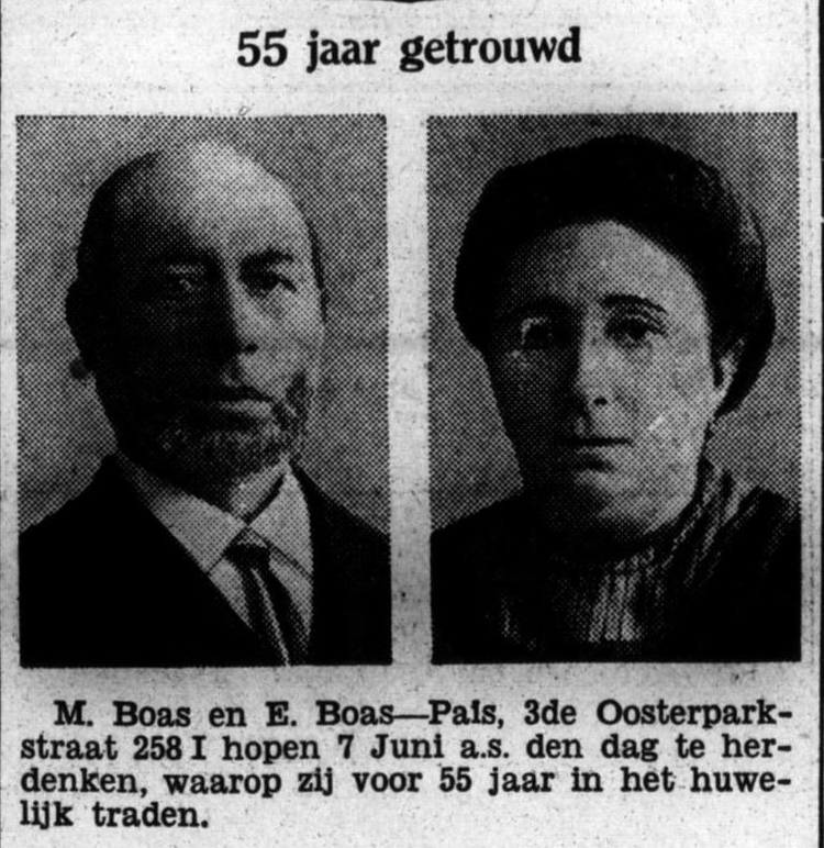55 Jaar getrouwd, Mozes Boas en Eva Pais, bron: Het Volk van 04-06-1932  