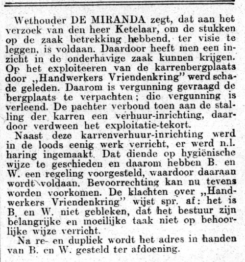 Een oplossing voor het gebruik van de karrenloodsen langs de Tugelaweg. Bron: Het Volk: dagblad voor de arbeiderspartĳ van 08-05-1931  