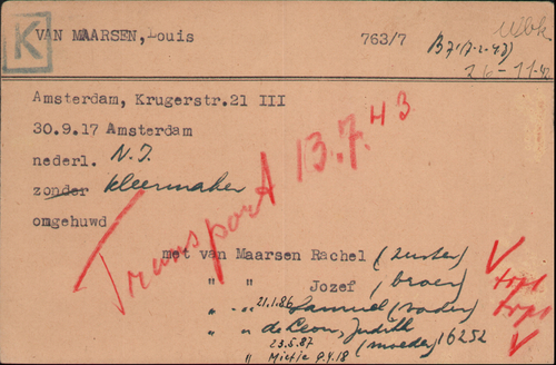 Joodse Raadkaart (1) Louis van Maarsen, bron: Arolsen Archives.   