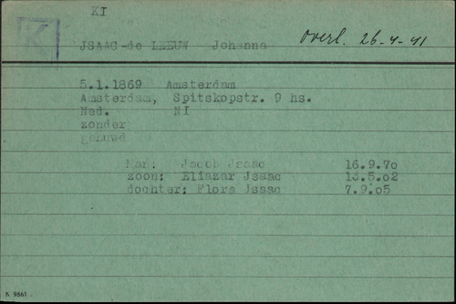  Joodse Raadkaart Johanna Isaac - de Leeuw via Arolsen Archives  