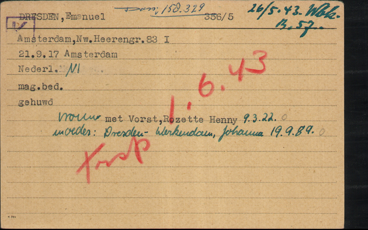 Kaart Joodse Raad van Emanuel Dresden, bron: Arolsen Archives  
