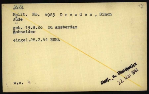 Simon Dresden, kaart van Mauthausen, gedateerd 22 mei 1941. Bron: Arolsen Archives  
