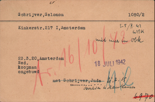 Kaart Joodse Raad van Salomon Schrijver, bron: Arolsen Archives  