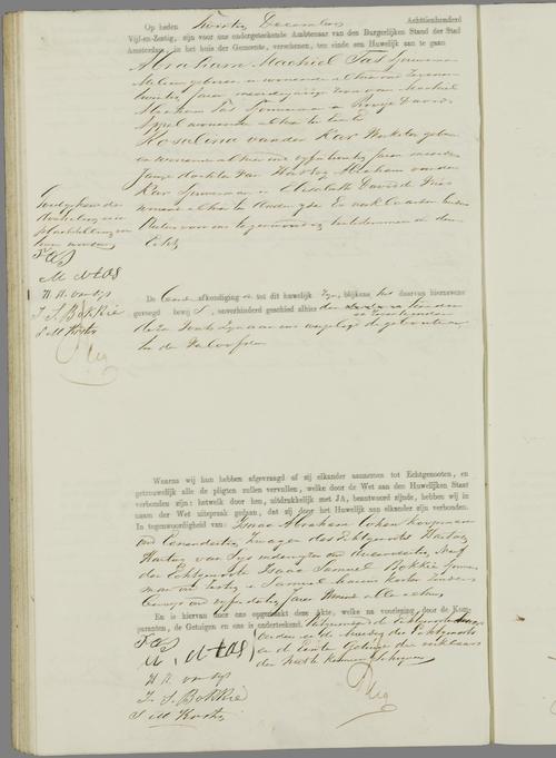 Huwelijksakte van Abraham Machiel Tas en Rosalina van der Kar in 1865, bron: WieWasWie  
