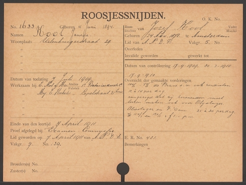 ANDB Lid Roosjessnijden, Jansje Kool. Bron: ANDB – archief, IISG  