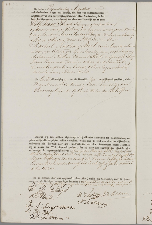 Huwelijksakte van Wolf Isaac Parijs en Rachel Nathan Bril, 29 augustus 1849. Bron: WieWasWie  