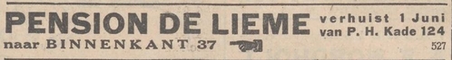 Pension De Lieme is verhuisd, bron: het Nieuw Israëlitisch weekblad van 28-05-1937   