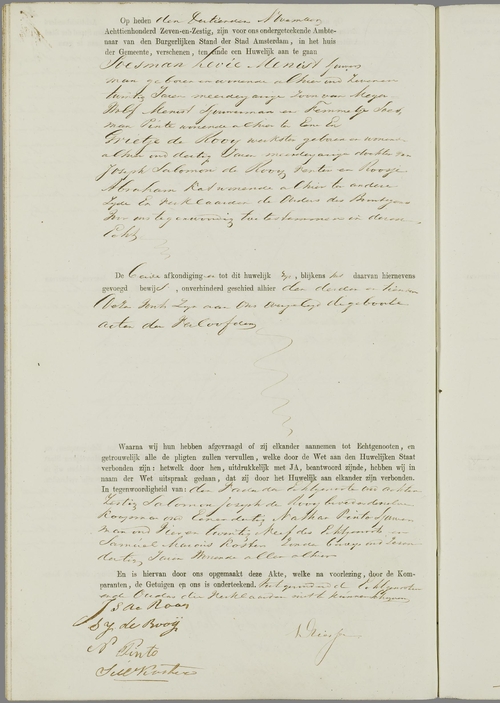 Huwelijksakte van Soesman Levie Menist en Grietje de Rooij van 13 november 1867, bron: WieWasWie  
