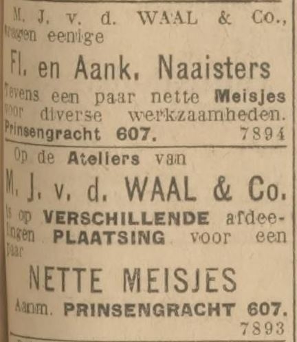 Advertentie van M.J. van de Waal & co, bron: De courant Het nieuws van den dag van 17-09-1928  