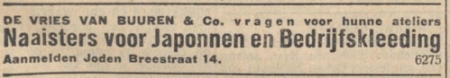 Advertentie voor De Vries & Van Buuren, bron: NIW van 7 april 1933  