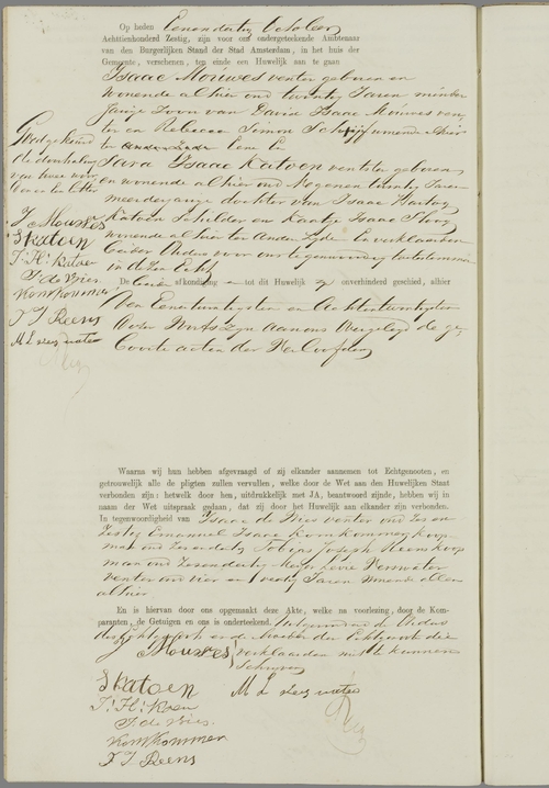 Huwelijksakte van Isaac Mouwes en Sara Isaac Katoen op 31 oktober 1860. Bron: WieWasWie  