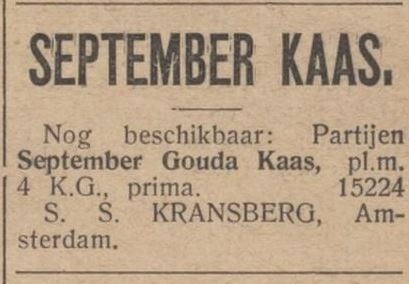 Advertentie voor S.S. Kransberg, bron: Nederlandsch weekblad voor zuivelbereiding en -handel; orgaan voor zuivelbereiders en handelaren in zuivelproducten, jrg 35, 1929-1930, no 6, 07-05-1929  