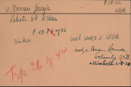 Kaart Joodse Raad Jesaia van Buren, bron: Arolsen Archives  