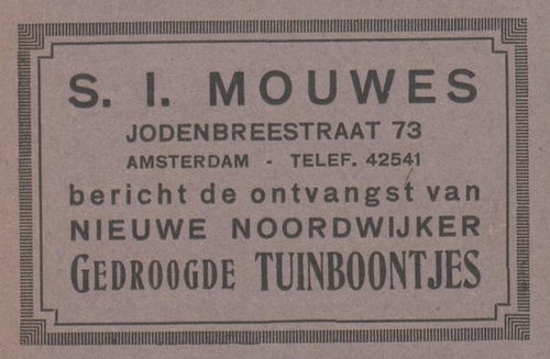 Advertentie voor de winkel van Mouwes. Bron: Maandblad van den Joodschen Vrouwenraad te Amsterdam, jrg 4, 1926, no 9, 1926  