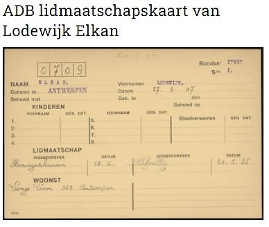 Lidmaatschapskaart van de Belgische Diamantbewerkers Bond van Lodewijk Elkan, bron: Diamantbewerkers.nl   
