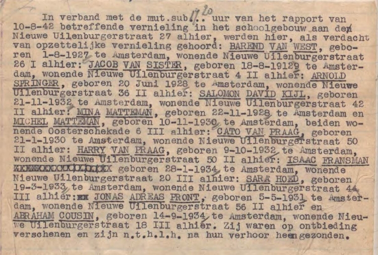 Uit het politierapport van 3 september 1942, bron: indexen SAA.  