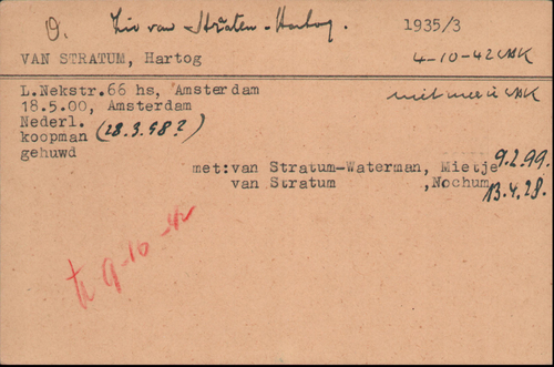 Joodse Raadkaart van Hartog van Stratum, bron: Arolsen Archives  