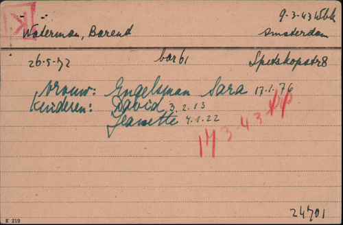 Joodse Raadkaart Barend Waterman 2, bron: Arolsen Archives  