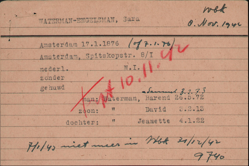 Joodse Raadkaart Sara Waterman - Engelsman 1, bron: Arolsen Archives  