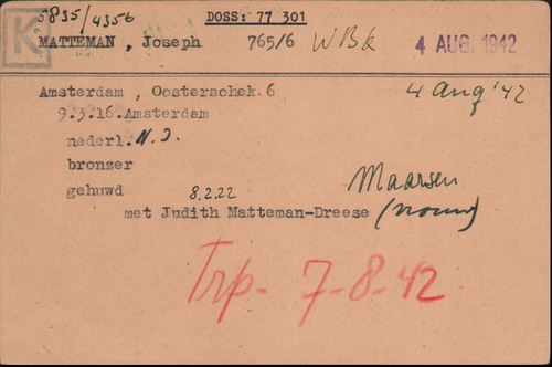 Joodse Raadkaart Joseph Matteman, bron Arolsen Archives  