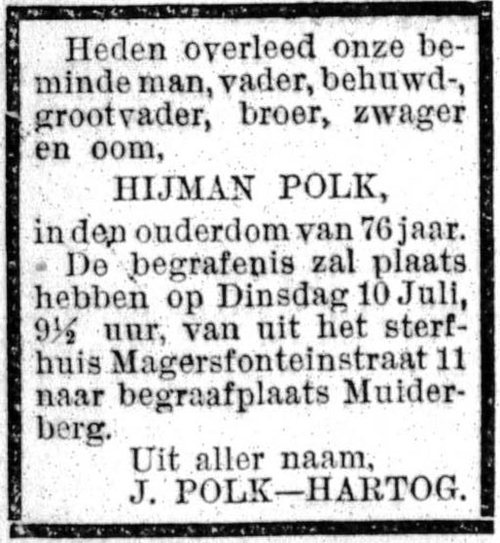 Overlijden van Hijman Polk, bron: Het Volk: dagblad voor de arbeiderspartĳ van 09-07-1923  