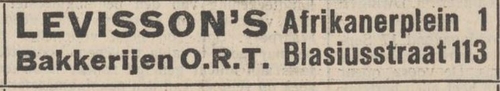 Advertentie voor de bakkerijen van Levisson, bron: het NIW van 29-09-1933   