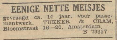 Advertentie van Tukker & Cram, bron: De Tijd van 06 november 1934  