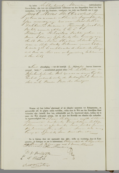 Huwelijksakte van Jacob Moses Halberstad en Vrouwtje Schouten op 7 december 1898, bron: WieWasWie  