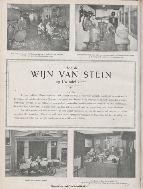 Wijn van Stein in de Rapenburgerstraat, bron: De geïllustreerde joodsche post, jrg 1, 1921, no 8, 24-02-1921  