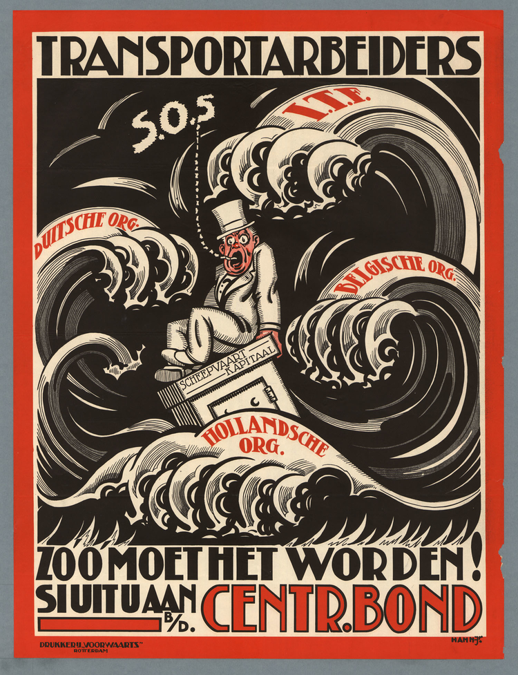 Affiche voor de Centrale Bond Transportarbeiders, door Albert Hahn, bron: IISG via het Geheugen van Delpher.  
