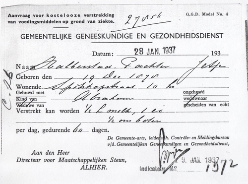 Bon voor versterkende middelen uit januari 1937, bron: Dossier Maatschappelijke Steun van Abraham Halberstad  