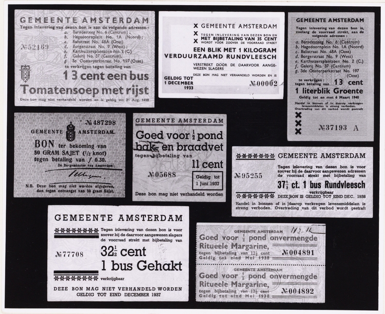 Voedselbonnen voor geregistreerde werklozen uit 1933, bron: Collectie Stadsarchief Amsterdam: foto's  