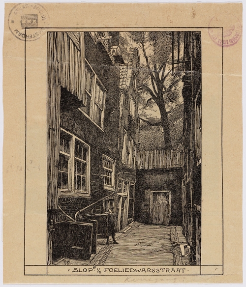 Foeliedwarsstraat in 1906, prent door: Wenckebach, L.W.R. (Willem, 1860-1937), bron: Beeldbank SAA.  