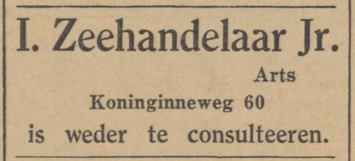 Dr. Isidore Zeehandelaar, bron: het Alg. Handelsblad van 24 – 09 – 1932   