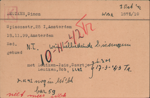 Joodse Raadkaart van Simon Leuijken, bron: Arolsen Archives  