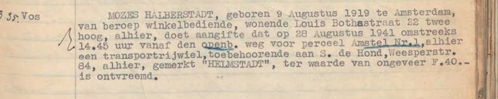 Politierapport inzake diefstal transportfiets 28-08-1941, bron: indexen SAA.  